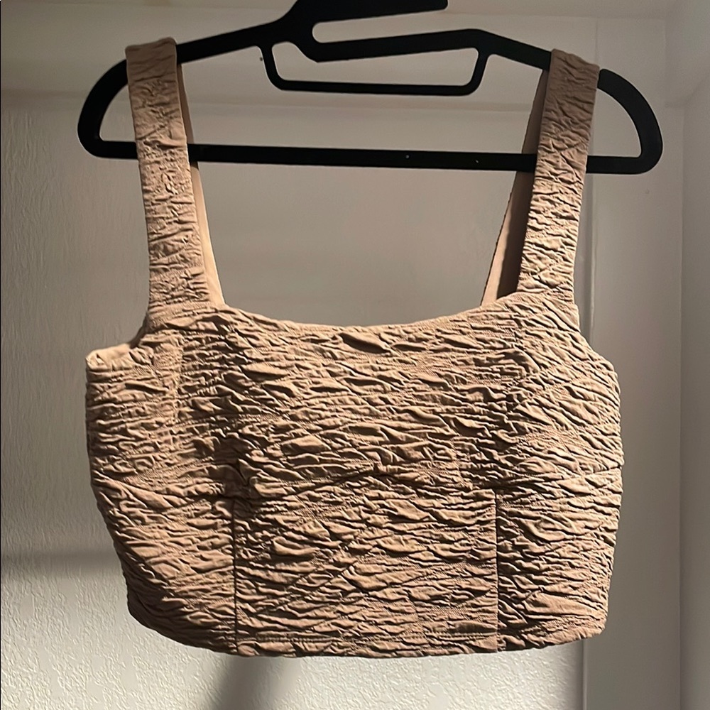 Good American Tan Ruched Crop Tank Top